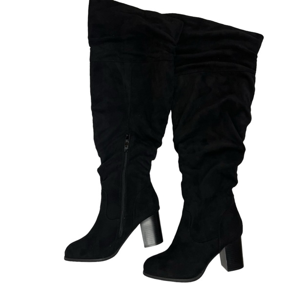 Journee Collection Shoes - Journee Collection Size 8.5 Black Faux Suede Knee High Heeled Boots NWOB